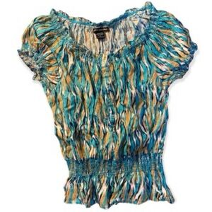 Saint Tropez West Blue/Gold and Pink Ruched Blouse! 💥